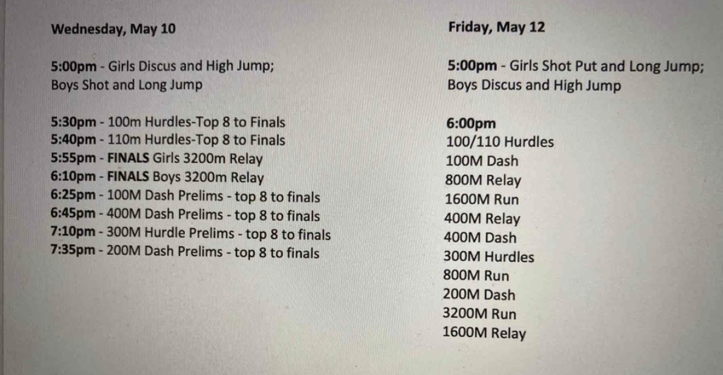2022-23 Conference Track Meet Schedule